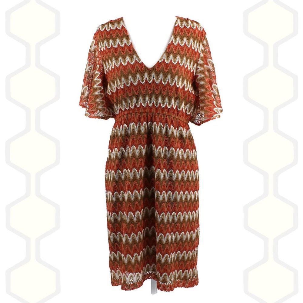 Judith March Dress Lace Orange Green V-Neck L